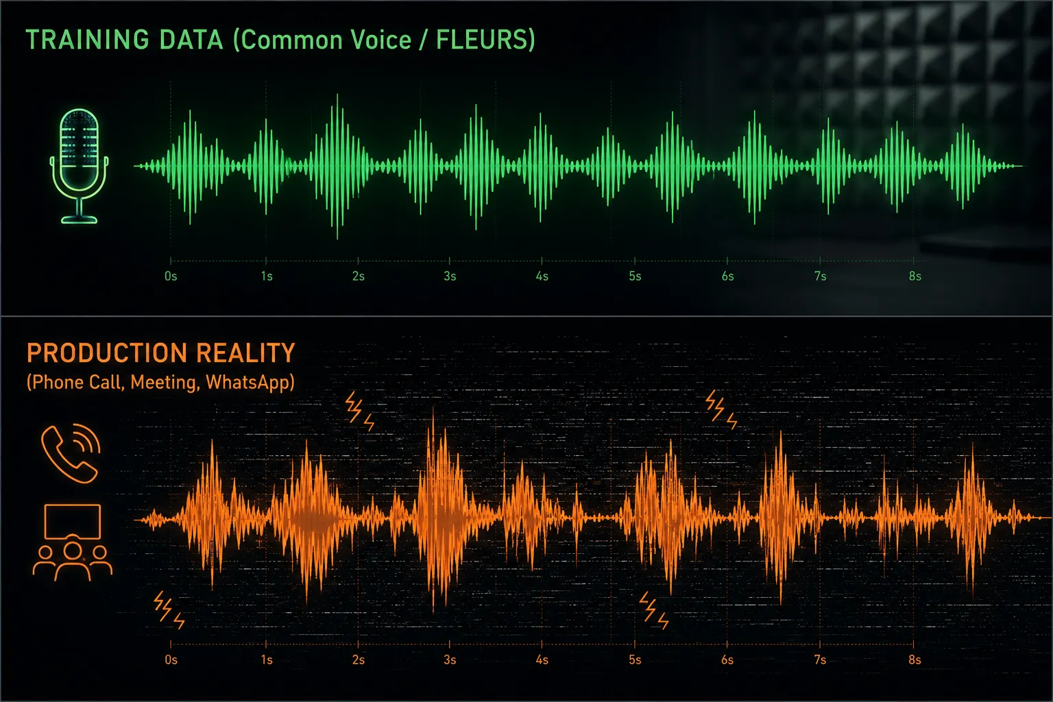STT training data versus production audio reality
